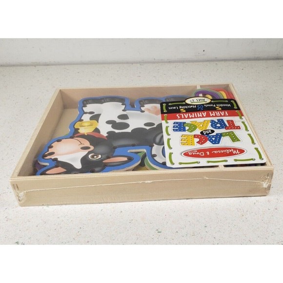 Melissa and Doug Lace and Trace Farm Animals Wooden Panel & Laces - Ages 3+ NEW - Picture 6 of 14
